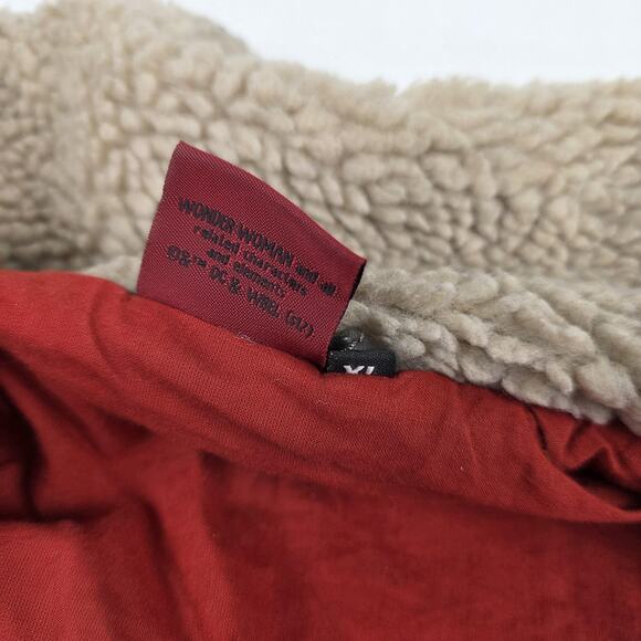 Wonder Woman DC Comics Lamb skin Leather Jacket Womens XL Brown Sherpa Aviator - Picture 14 of 16